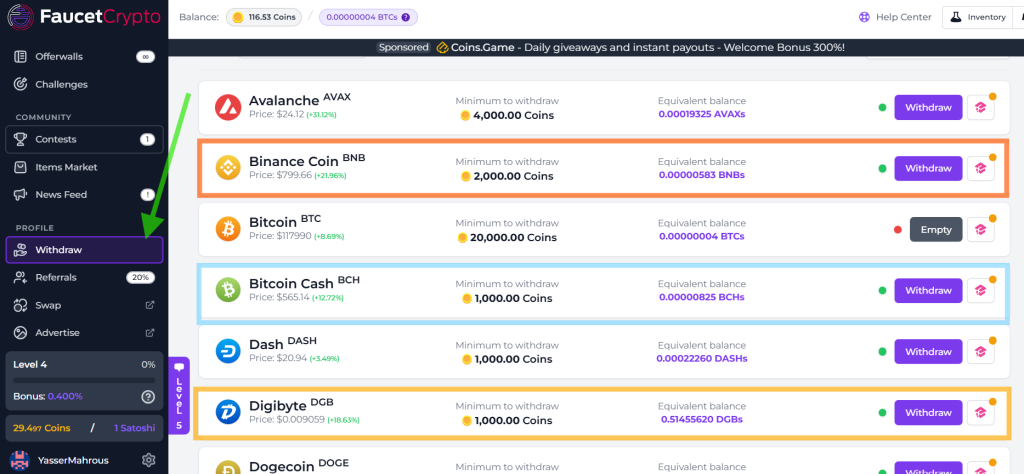 Supported Cryptocurrencies
