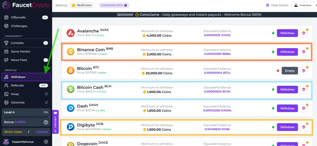 Supported Cryptocurrencies
