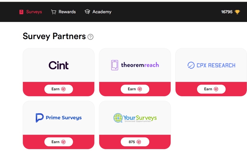 Answer questions from major market research partners like CPX Research, TheoremReach, and CINT.